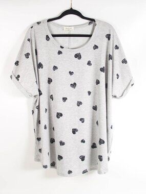 Kim & Cami 2X Gray Heart Print Tunic Top Dolman Sleeve Soft Sweatshirt Knit